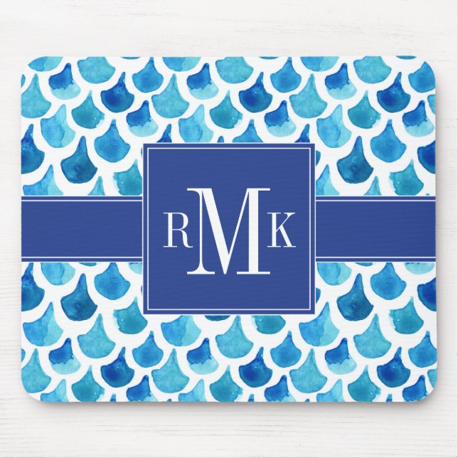 Blue Watercolor Scale Pattern Mouse Mat (Front)