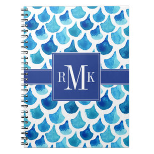 Blue Watercolor Scale Pattern Notebook