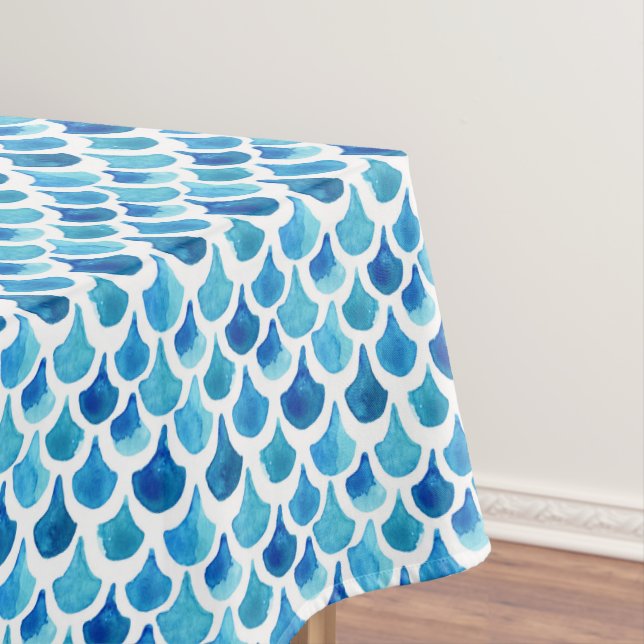 Blue Watercolor Scale Pattern Tablecloth (In Situ)