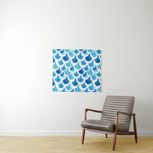 Blue Watercolor Scale Pattern Tapestry (In Situ (Horizontal))