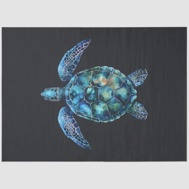 Blue Watercolor Sea Turtle Decoupage Tissue Paper (Front)