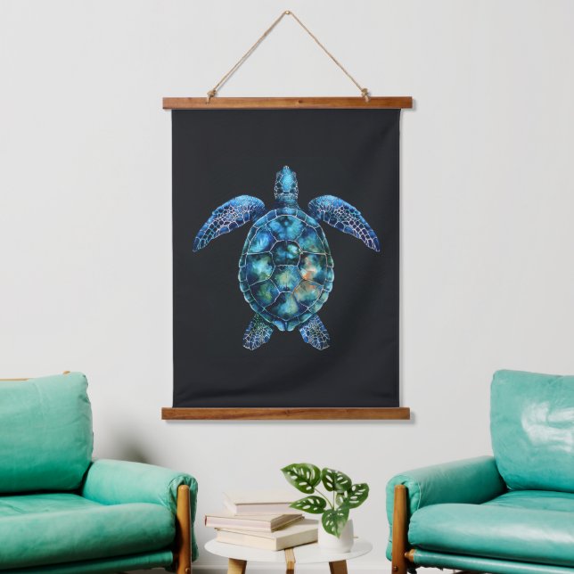 Blue Watercolor Sea Turtle Hanging Tapestry (Living Room)