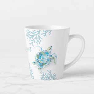 Blue Watercolor Sea Turtle Latte Mug