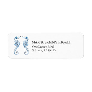 Blue Watercolor Seahorse Address