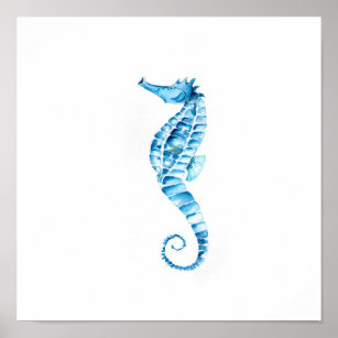 Blue Watercolor Seahorse Poster