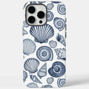 Blue Watercolor Seashell Pattern Coastal Nautical iPhone 16 Pro Max Case