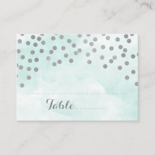 Blue Watercolor Silver Confetti Place Setting Card
