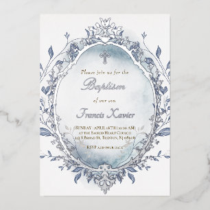 blue watercolor silver frame winter Baptism 