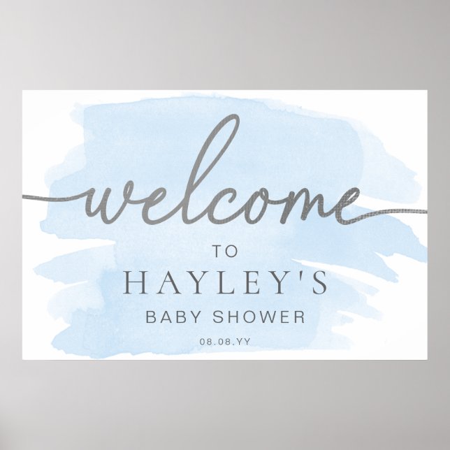 Blue Watercolor Silver Welcome Poster (Front)