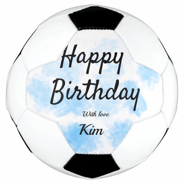 Blue watercolor simple birthday add your name cust football (Front)