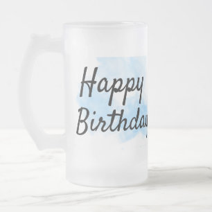 Blue watercolor simple birthday add your name cust frosted glass beer mug