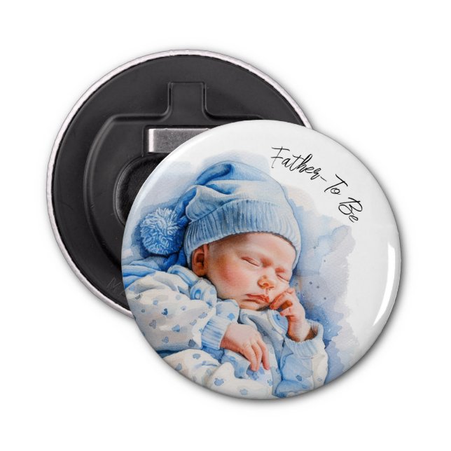 Blue Watercolor Sleeping Baby boy Gender Reveal Bottle Opener (Front)