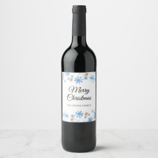 Blue Watercolor Snowflake Christmas Wine Label