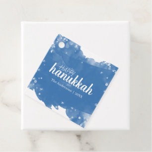 Blue Watercolor Snowflake Happy Hanukkah Holiday Favour Tags
