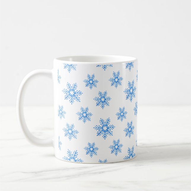 Blue Watercolor Snowflake Pattern   Coffee Mug (Left)