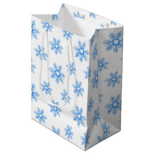 Blue Watercolor Snowflake Pattern Medium Gift Bag
