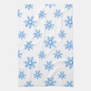 Blue Watercolor Snowflake Pattern   Tea Towel