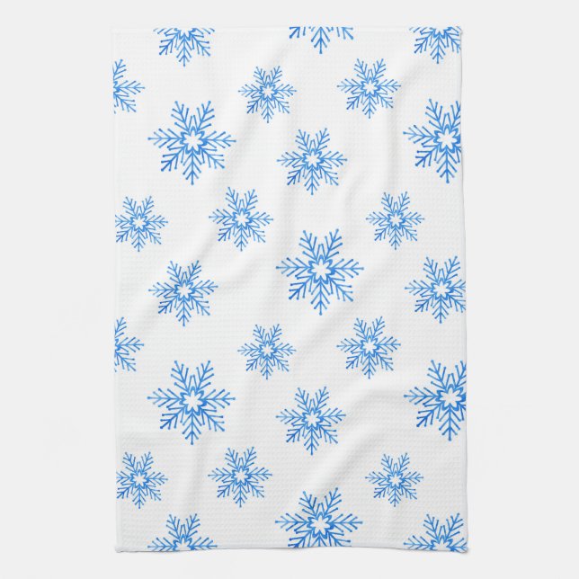 Blue Watercolor Snowflake Pattern   Tea Towel (Vertical)