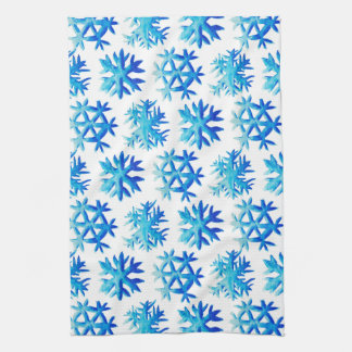 Blue Watercolor Snowflake Pattern Tea Towel