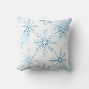 Blue Watercolor Snowflake Pattern Throw Pillow