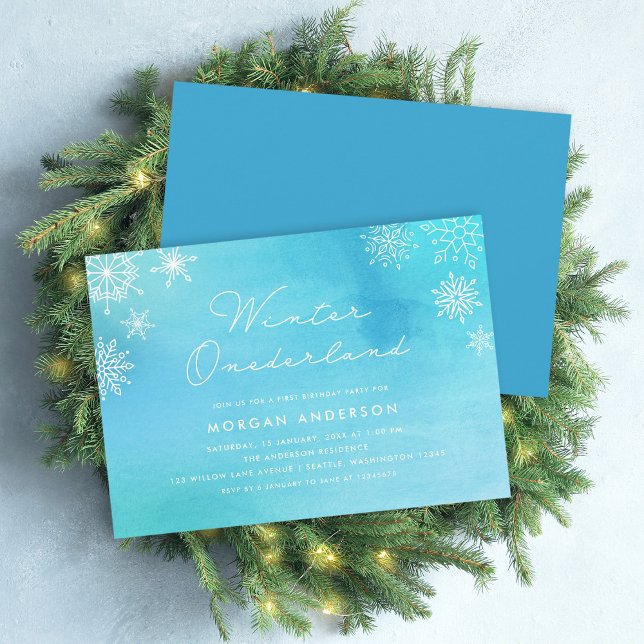 Blue Watercolor Snowflakes First Birthday Party Invitation (Creator Uploaded)
