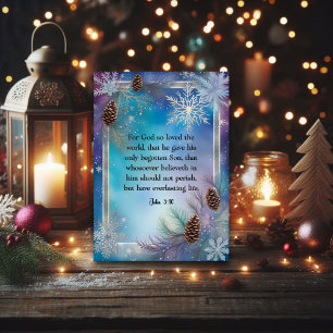 Blue Watercolor Snowflakes John 3:16 Christian  Holiday Card