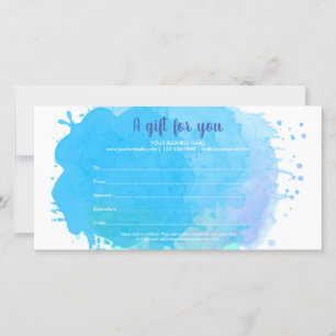 Blue Watercolor Splash Business Gift Certificate