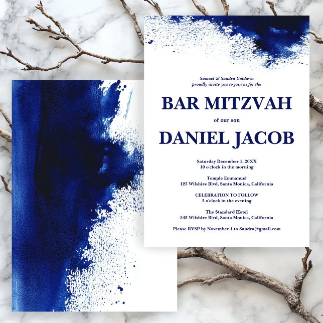 Blue Watercolor Splash Custom BAR BAT MITZVAH  Invitation (Blue Watercolor Splash Custom BAR BAT MITZVAH Invitation
)