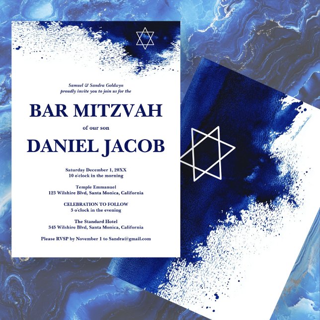 Blue Watercolor Splash Custom BAR BAT MITZVAH  Invitation (Blue Watercolor Splash Custom BAR BAT MITZVAH Invitation
)