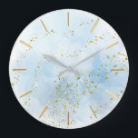 blue watercolor splash | faux glitter design large clock<br><div class="desc">the glitter is just simulated</div>