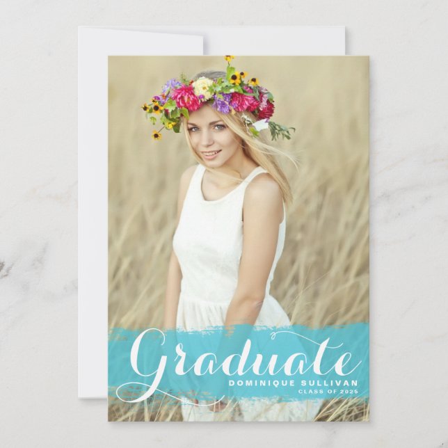 Blue Watercolor Splash Photo Graduation Invitation (Front)