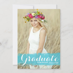 Blue Watercolor Splash Photo Graduation Invitation