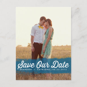 BLUE WATERCOLOR SPLASH SAVE THE DATE POSTCARD