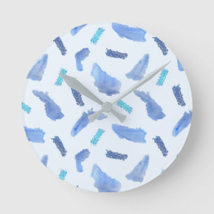 Blue Watercolor Spots Medium Round Wall Clock