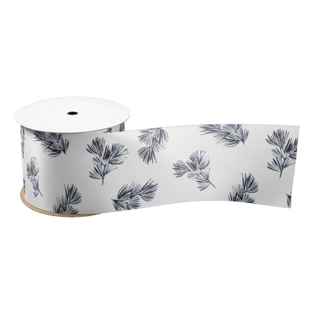 Blue Watercolor Sprig Satin Ribbon (Spool)