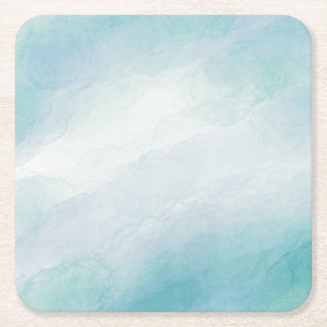 Blue watercolor square paper coaster (Front)