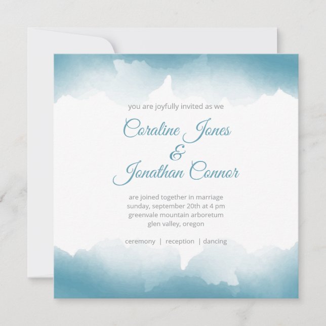 Blue Watercolor Square Wedding Invitation (Front)