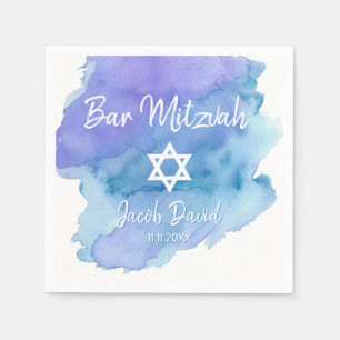 Blue Watercolor Star of David Bar Mitzvah Napkin