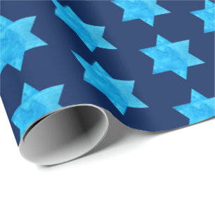 Blue Watercolor Star of David Jewish Holidays Wrapping Paper