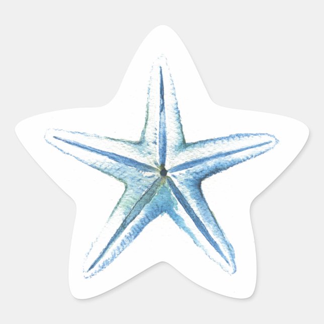 Blue Watercolor Starfish Coastal Wedding Stickers (Front)