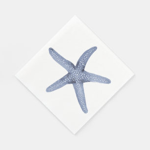 Blue Watercolor Starfish Nautical Party Napkin