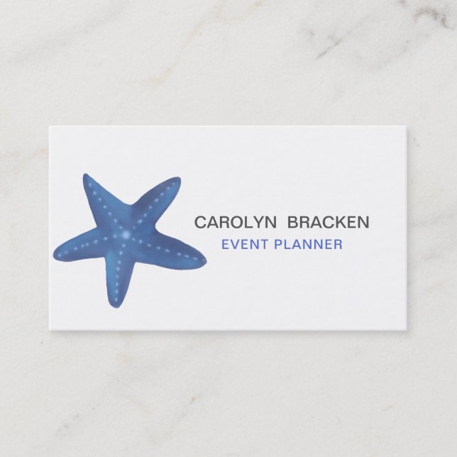 Blue Watercolor Starfish Ocean | Stripes Business Card (Front)