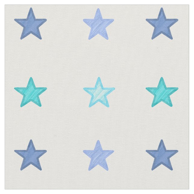Blue watercolor stars fabric (Close Up)