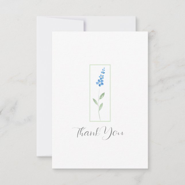 Blue Watercolor Stock Flower Thank You Card (Front)