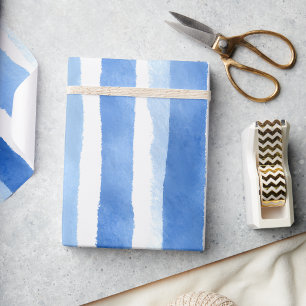 Blue Watercolor Stripe Wrapping Paper