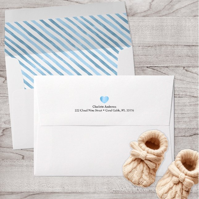 Blue Watercolor Striped Addressed Envelope (Blue elegant striped self addressed envelope)