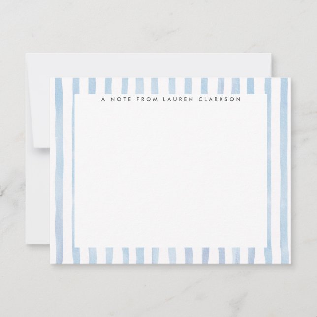 Blue Watercolor Striped Stationery Note Card (Front)