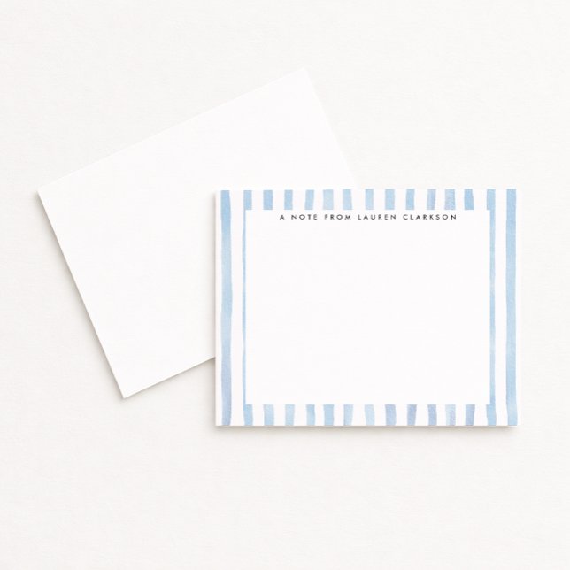 Blue Watercolor Striped Stationery Note Card (Creator Uploaded)