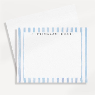 Blue Watercolor Striped Stationery Note Card