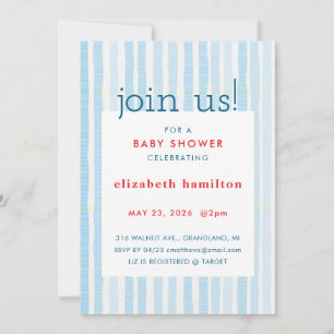 Blue Watercolor Stripes Baby Shower Invitation